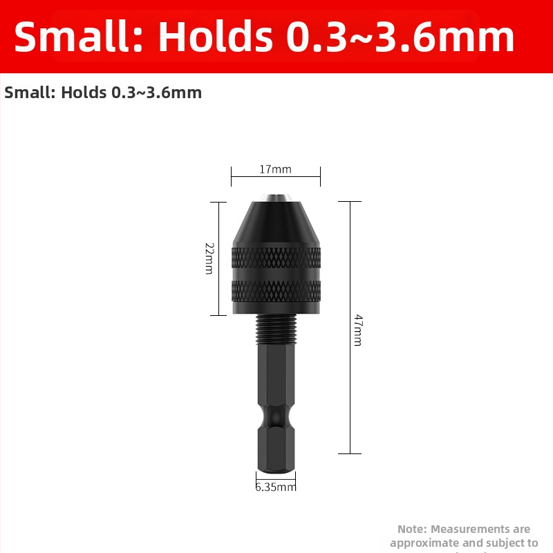 Šesťuholníková rukoväť, upínka s tromi čeľusťami, rýchla predĺženie upínky pre konverziu vrtáka, 36V, nerezová oceľ