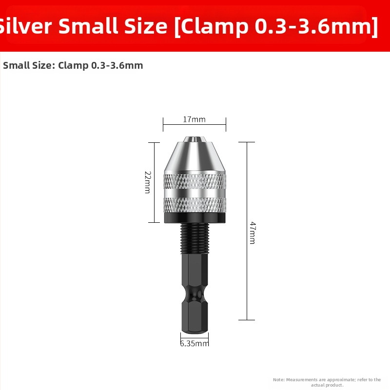 Šesťuholníková rukoväť, upínka s tromi čeľusťami, rýchla predĺženie upínky pre konverziu vrtáka, 36V, nerezová oceľ