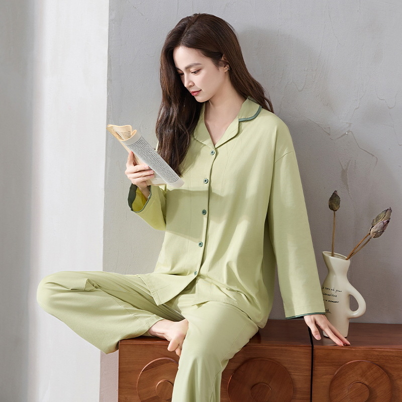 Ženski pamučni pidžama set s kardiganom (antibakterijski, prozračan, topao, dugi rukavi)