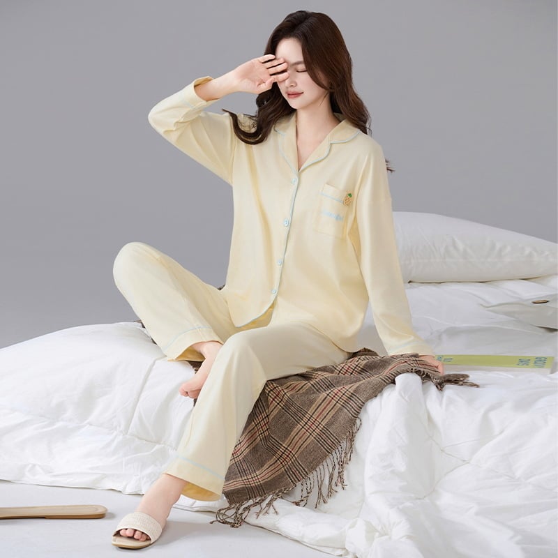 Ženski pamučni pidžama set s kardiganom (antibakterijski, prozračan, topao, dugi rukavi)