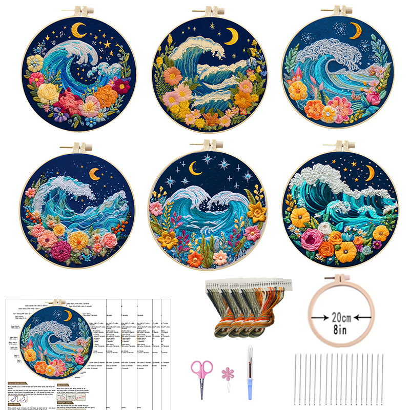 Комплект за кръстат бод Nordic стил с памучен плат и карикатурен мотив