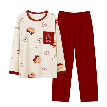 Ženski set pidžame od elastičnog pamuka – sladak crtani dizajn, kapuljača, dugi rukavi, dugi hlače, okrugli izrez, pogodan za proljeće i jesen, za vanjsku i kućnu upotrebu