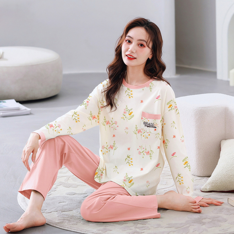 Ženski set pidžame od elastičnog pamuka – sladak crtani dizajn, kapuljača, dugi rukavi, dugi hlače, okrugli izrez, pogodan za proljeće i jesen, za vanjsku i kućnu upotrebu