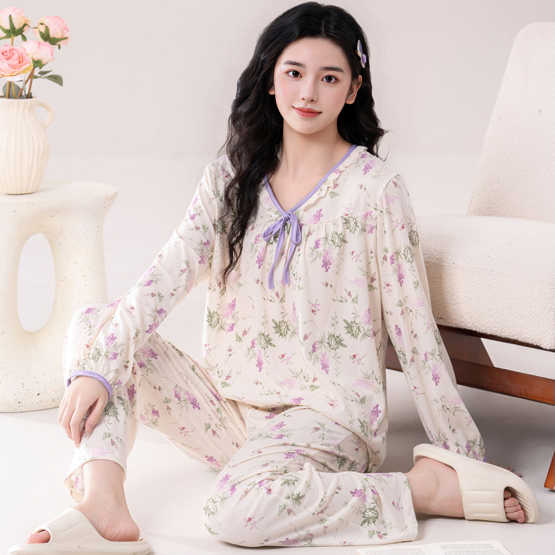 Ženski set pidžame od elastičnog pamuka – sladak crtani dizajn, kapuljača, dugi rukavi, dugi hlače, okrugli izrez, pogodan za proljeće i jesen, za vanjsku i kućnu upotrebu