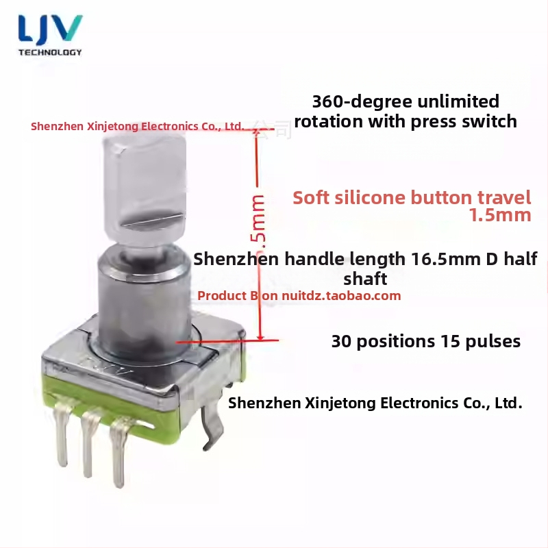 Ljv navigačný potenciometer hlasitosti pre auto DVD/rádio – 360° otáčanie s tlačidlom