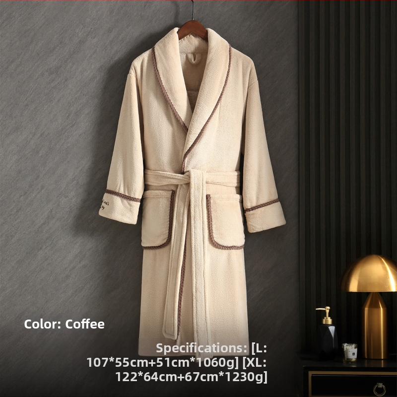 Župan pre pár z korálového fleecu, unisex, zimný, dlhý, 100% polyester