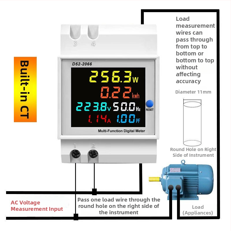 Contor inteligent monofazat, montat pe șina DIN, 220V, măsoară tensiunea, curentul, puterea, frecvența și factorul de putere