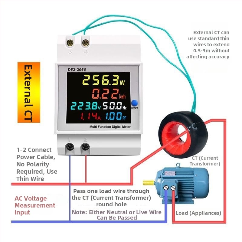 Contor inteligent monofazat, montat pe șina DIN, 220V, măsoară tensiunea, curentul, puterea, frecvența și factorul de putere