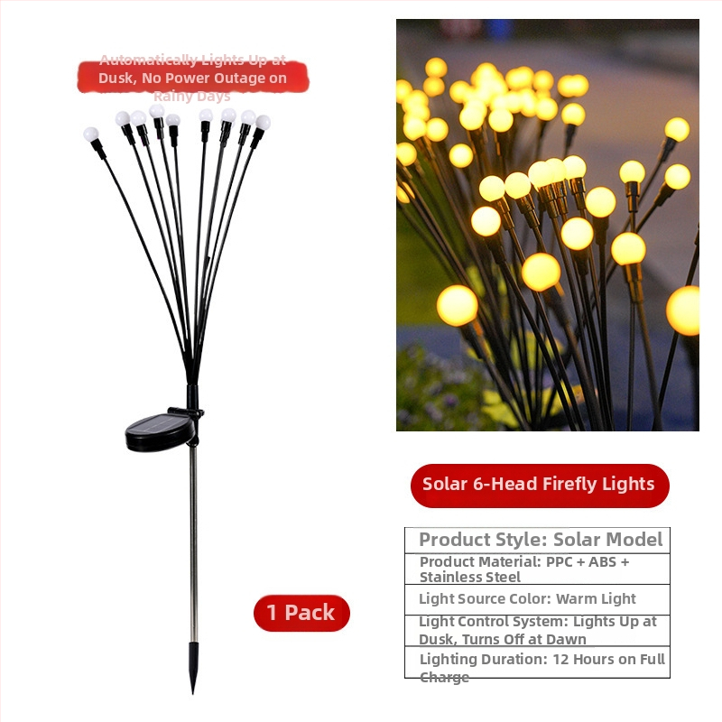 Solárna lampa v tvare svetlušky pre vonkajšie prostredie, vodotesná zemná lampa IP66, 1,2 W svetelný zdroj a 6–12 h prevádzky