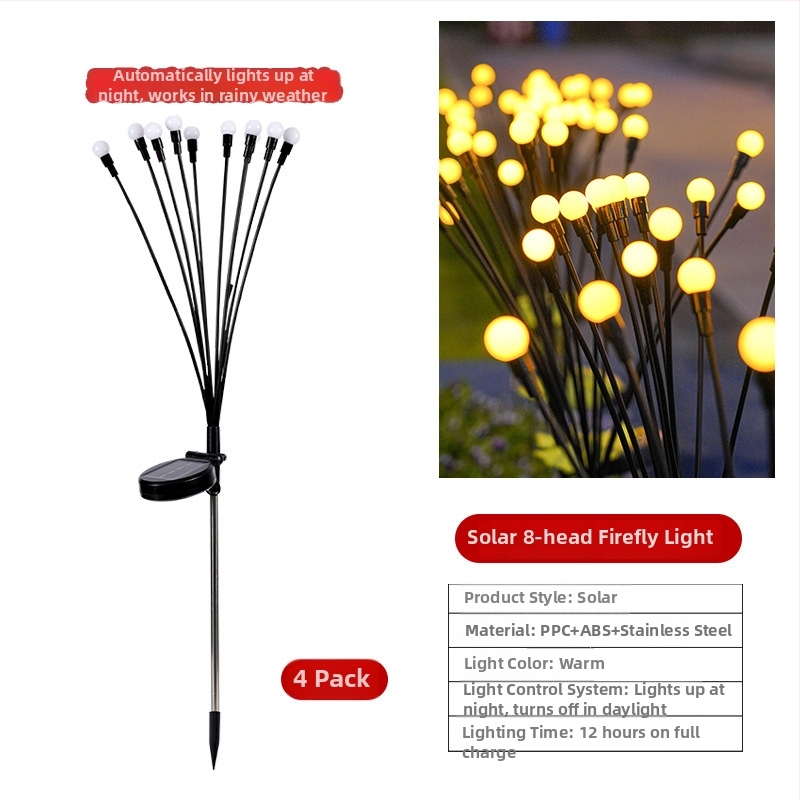 Solárna lampa v tvare svetlušky pre vonkajšie prostredie, vodotesná zemná lampa IP66, 1,2 W svetelný zdroj a 6–12 h prevádzky