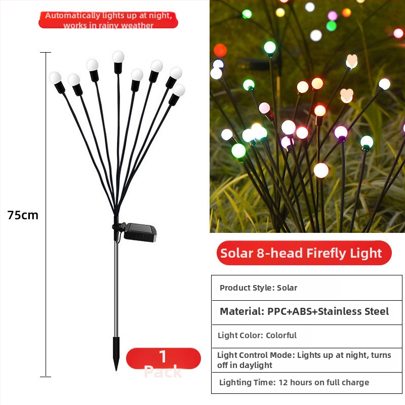 Solárna lampa v tvare svetlušky pre vonkajšie prostredie, vodotesná zemná lampa IP66, 1,2 W svetelný zdroj a 6–12 h prevádzky