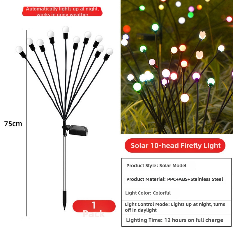 Solárna lampa v tvare svetlušky pre vonkajšie prostredie, vodotesná zemná lampa IP66, 1,2 W svetelný zdroj a 6–12 h prevádzky