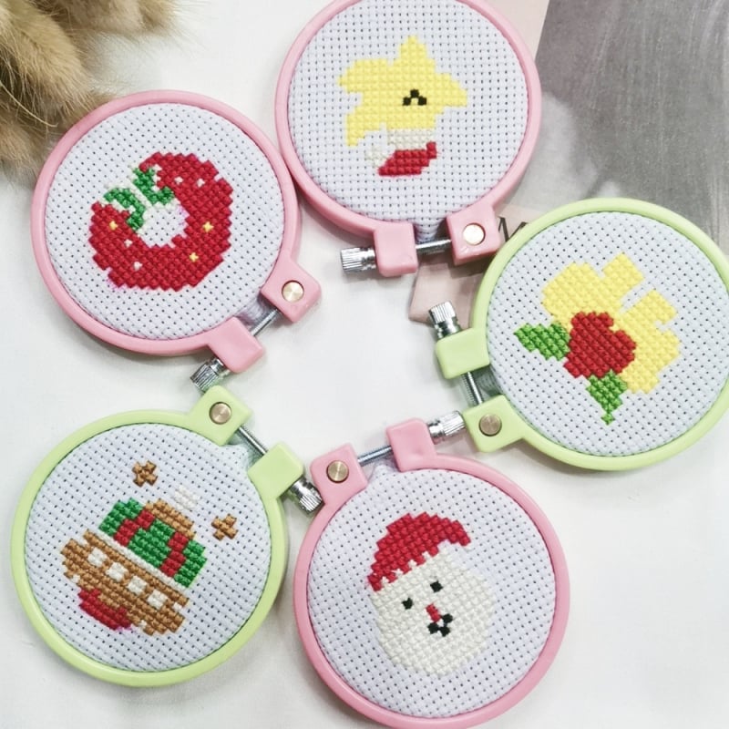 Комплект за кръстосана бродерия за коледен ключодържател, карикатурен стил, платно 11CT, DIY образователна игра