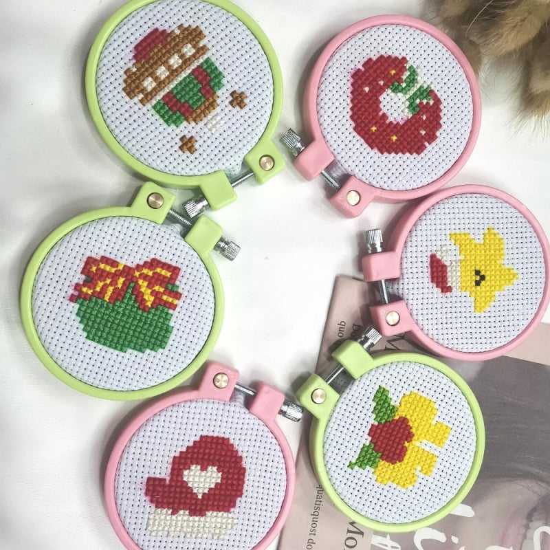 Комплект за кръстосана бродерия за коледен ключодържател, карикатурен стил, платно 11CT, DIY образователна игра