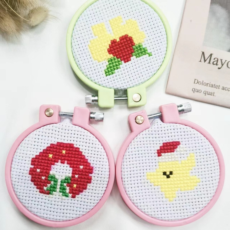 Комплект за кръстосана бродерия за коледен ключодържател, карикатурен стил, платно 11CT, DIY образователна игра