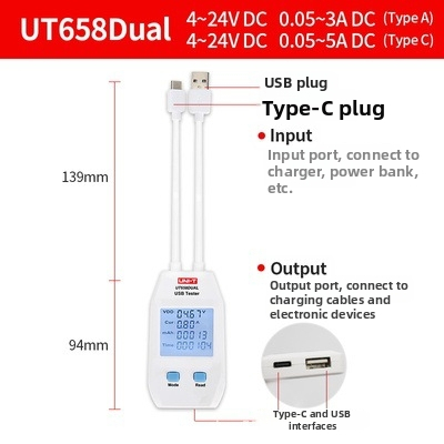 UNI-T UT658Dual Μετρητής ρεύματος, τάσης και ισχύος για κινητό εξοπλισμό φόρτισης