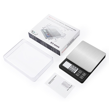 DH-8006 Преносима електронна везна за бижута – диапазон 100–2000 g, точност 0,01 g, ABS + неръждаема стомана, захранване с 2× AAA