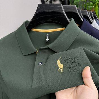 Tricou polo cu guler Paul, brodat, mânecă lungă, amestec poliester