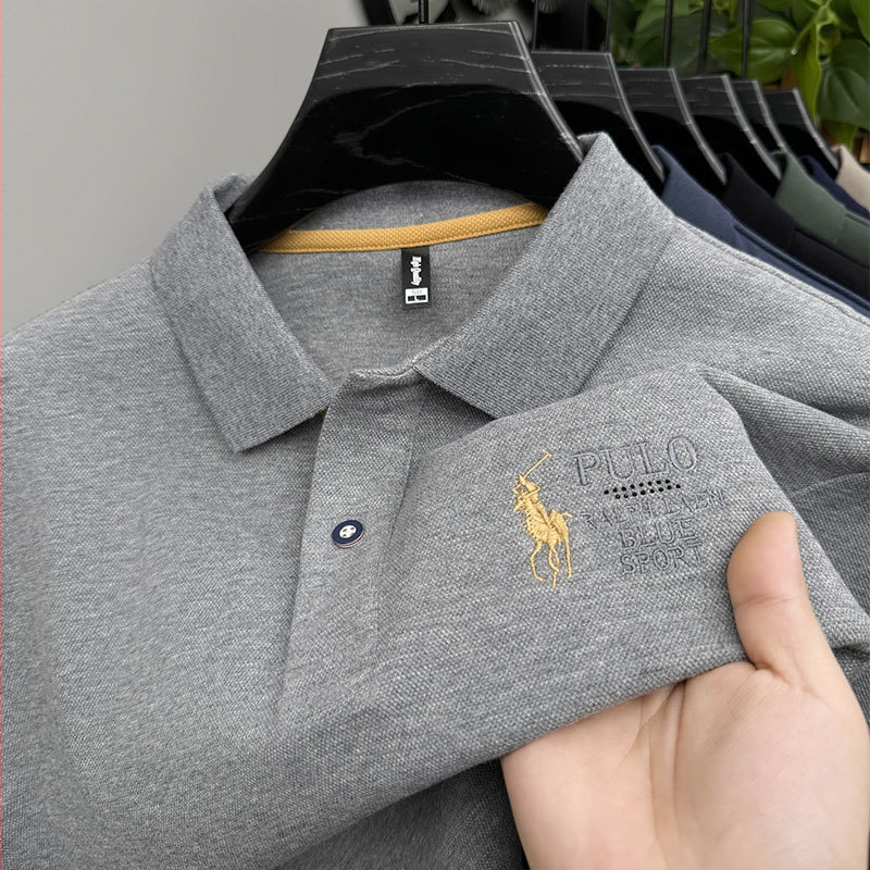 Tricou polo cu guler Paul, brodat, mânecă lungă, amestec poliester