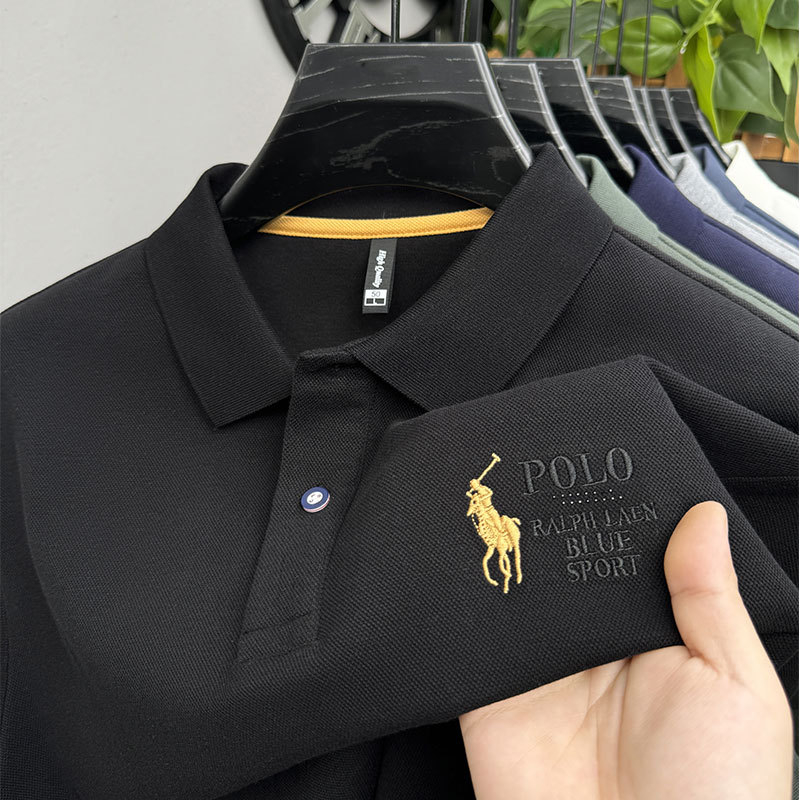 Tricou polo cu guler Paul, brodat, mânecă lungă, amestec poliester