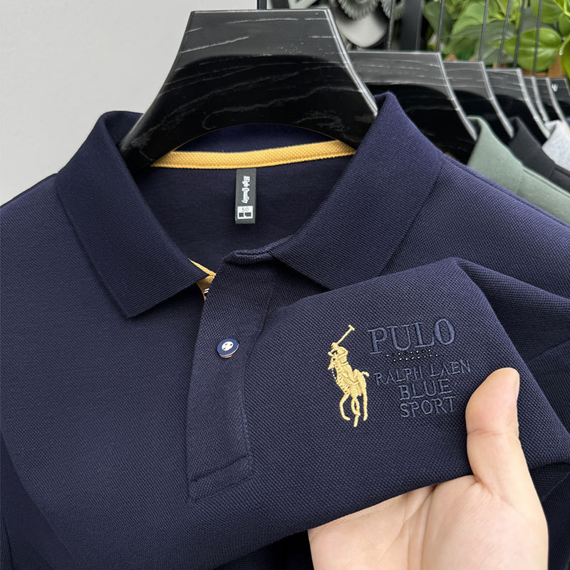 Tricou polo cu guler Paul, brodat, mânecă lungă, amestec poliester