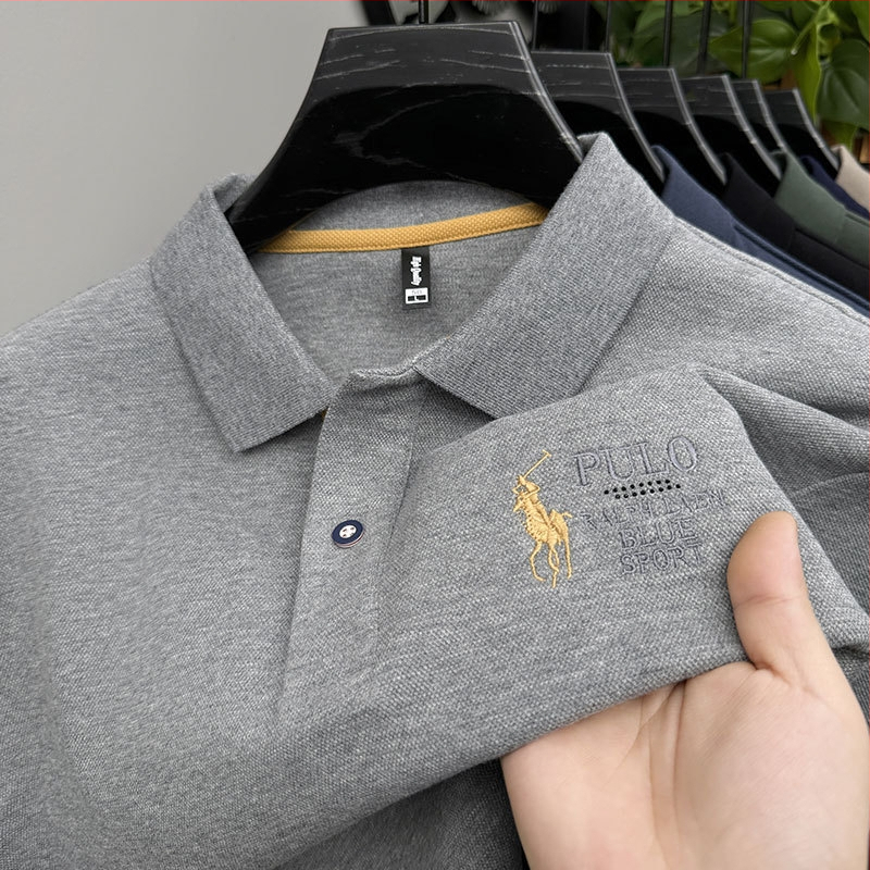 Tricou polo cu guler Paul, brodat, mânecă lungă, amestec poliester