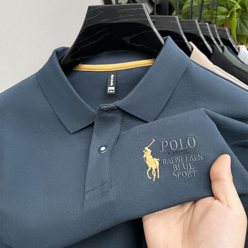 Tricou polo cu guler Paul, brodat, mânecă lungă, amestec poliester