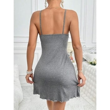 Z 90817 Noćna haljina s čipkastim rubom i podesivim trakama, Island Silk, osnovni i pastoralni stil, za jesen