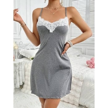 Z 90817 Noćna haljina s čipkastim rubom i podesivim trakama, Island Silk, osnovni i pastoralni stil, za jesen