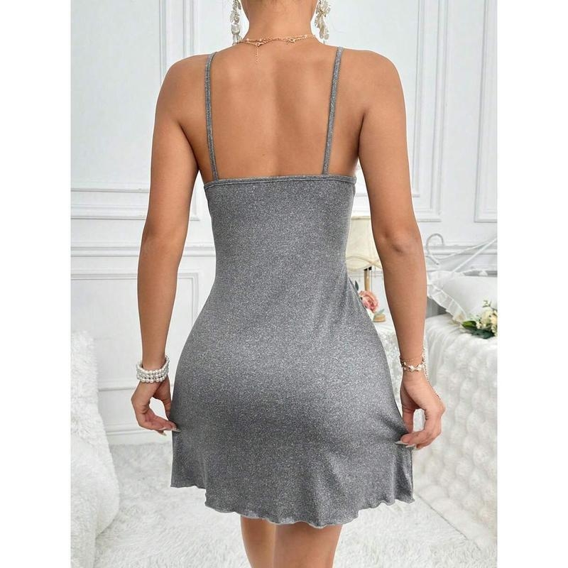 Z 90817 Noćna haljina s čipkastim rubom i podesivim trakama, Island Silk, osnovni i pastoralni stil, za jesen