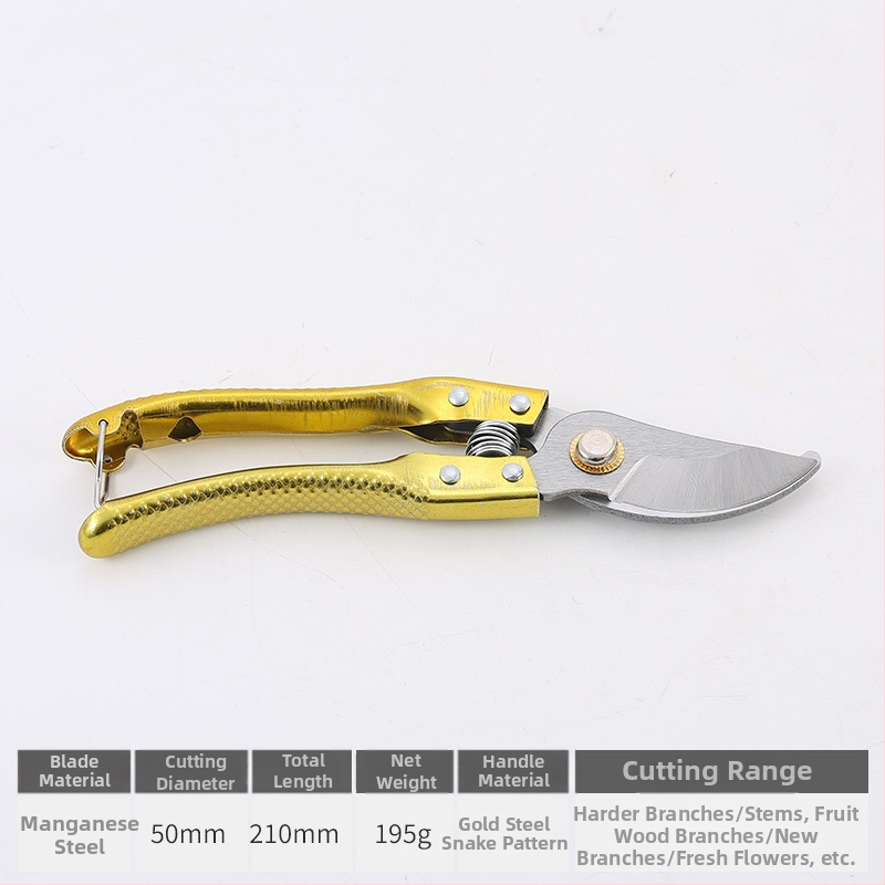 Vrtne škare s opružnim mehanizmom, više tipova, štedljiv dizajn za podrezivanje grubih grana voćaka, ručne, s zakrivljenom glavom