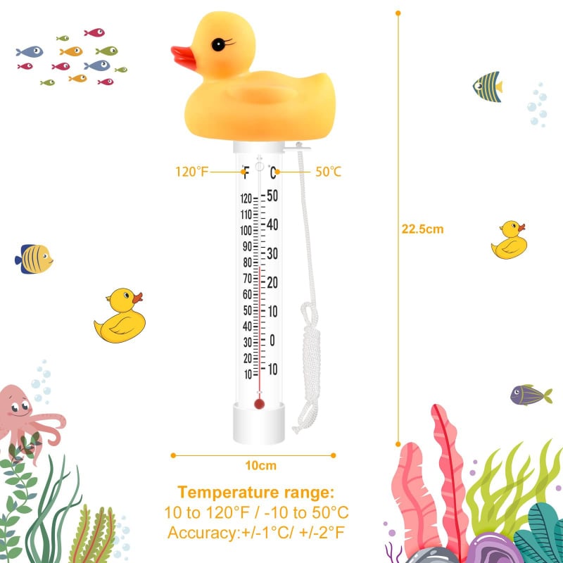 Плаващ воден термометър за басейн – вътрешна и външна употреба, форма на патка, температурен диапазон -10°C до 50°C