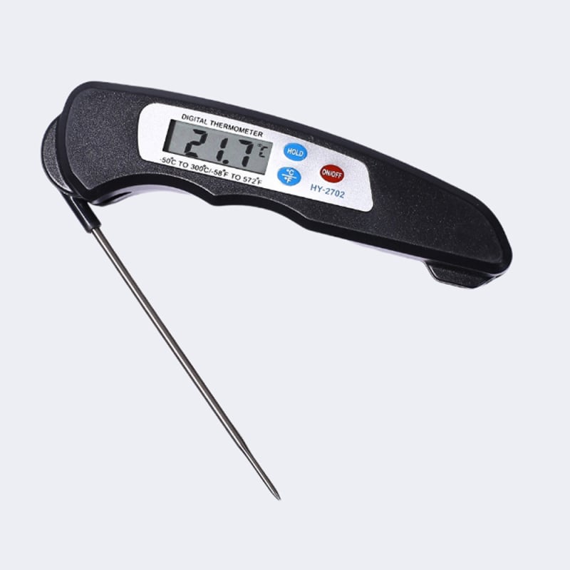 Сгъваем прахоустойчив термометър за храна с резолюция 0.1°C, LCD дисплей и захранване с батерия, подходящ за кухня, печене, масла, мляко, барбекю и вода