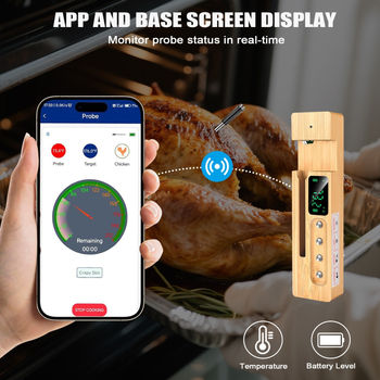 Безжичен термометър за месо с цифров дисплей, прецизно измерване за барбекю и кухня, възможност за персонализация