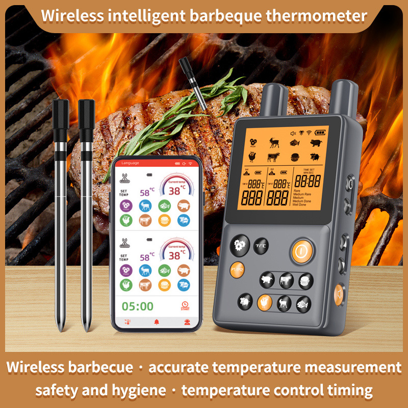 Bluetooth vezeték nélküli élelmiszerhőmérő grillhez és konyhához alkalmazással, pontosság ±1°C/±1°F
