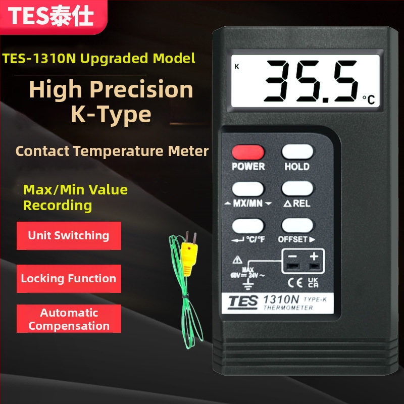 TES-1310N Digitális érintéses hőmérő TYPE-K termoelem, 0,2% pontosság