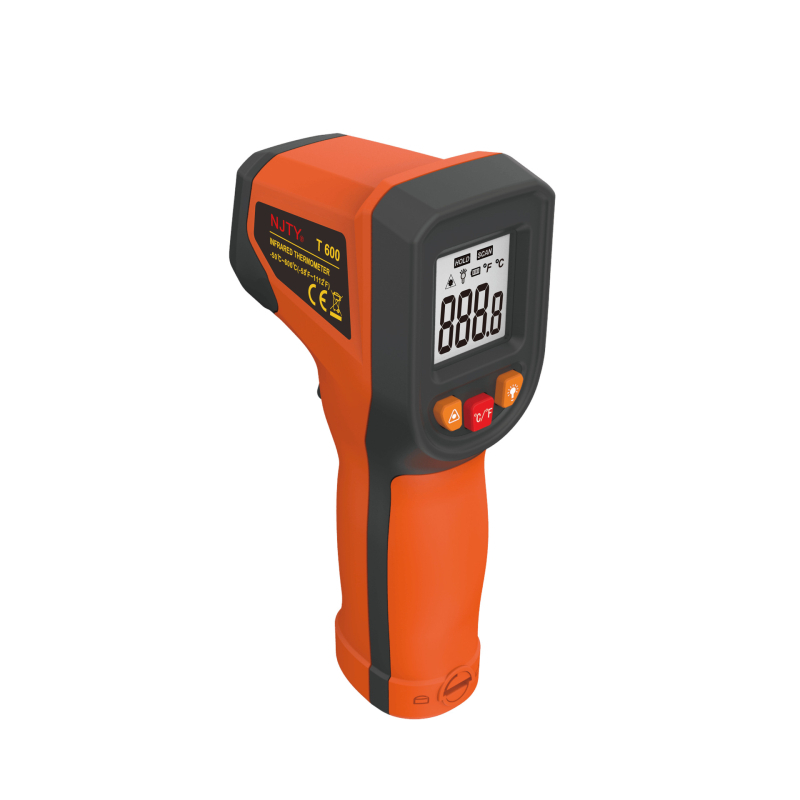 Infračrveni bezkontakta termometar T600, raspon -50 do 600 °C, s osvijetljenim zaslonom, za mjerenje temperature ulja u kuhinji.