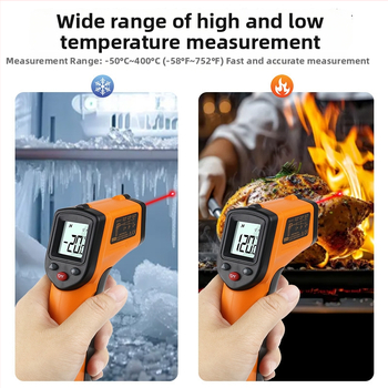 Infračervený teplomer, ručný, priemyselné použitie v kuchyni, rozsah -50 °C až 400 °C