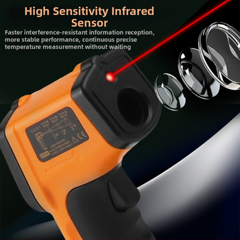 Infračervený teplomer, ručný, priemyselné použitie v kuchyni, rozsah -50 °C až 400 °C
