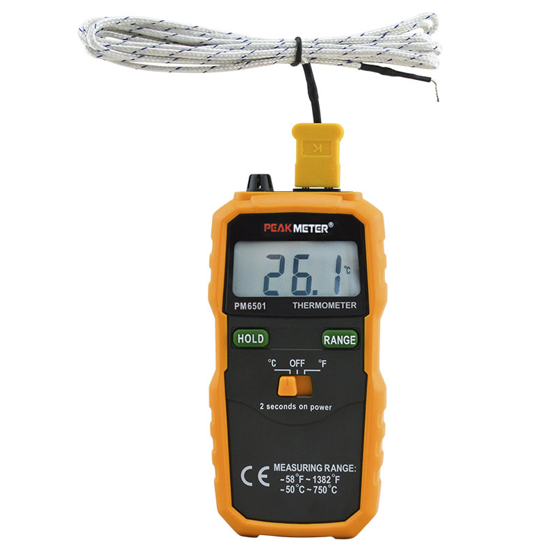 PEAKMETER PM6501 termometar s termoparom, industrijski kontaktni termometar, digitalni zaslon, visoka preciznost, -50…600 °C, točnost ±0.5%+1 °C, rezolucija 0.1 °C