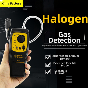 Detektor halogénových plynov AS5750L pre automobilovú klimatizáciu a únik freónu; rozsah merania až 5 oz/yr; presnosť 0.5 oz/yr; napájanie 3× AA batérií