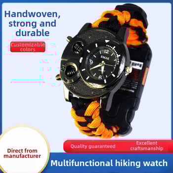 EMAK Outdoor Survival Πολυλειτουργικός Ρολόγι με Πλεγμένο Λουρί Από Σχοινί Ομπρέλας — Μοντέλο EM-134-02, Λειτουργίες: Ώρα, Πυξίδα, Θερμόμετρο, Υπέρυθρη Ακτινοβολία, Φακός