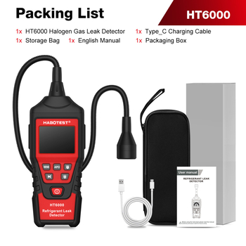 HT6000 modell, hűtőközeg-szivárgásdetektor halogénezett szénhidrogénekhez klímaberendezésekhez, 16–200 ppm tartomány, 3.7V újratölthető akkumulátor