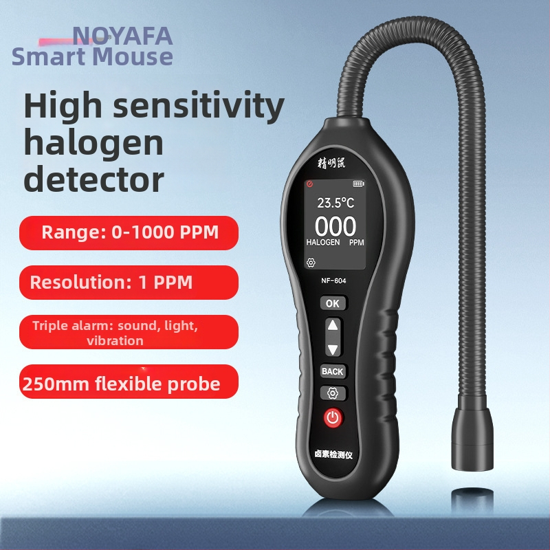 NF-604 Detektor úniku chladiacej látky pre klimatizáciu – rozsah 0–1000 ppm, presnosť 1 ppm, deteguje HCFCs (R22/R32/R123/R124/R141b/R142b/R402a/R4); napájanie 4× AAA batérií