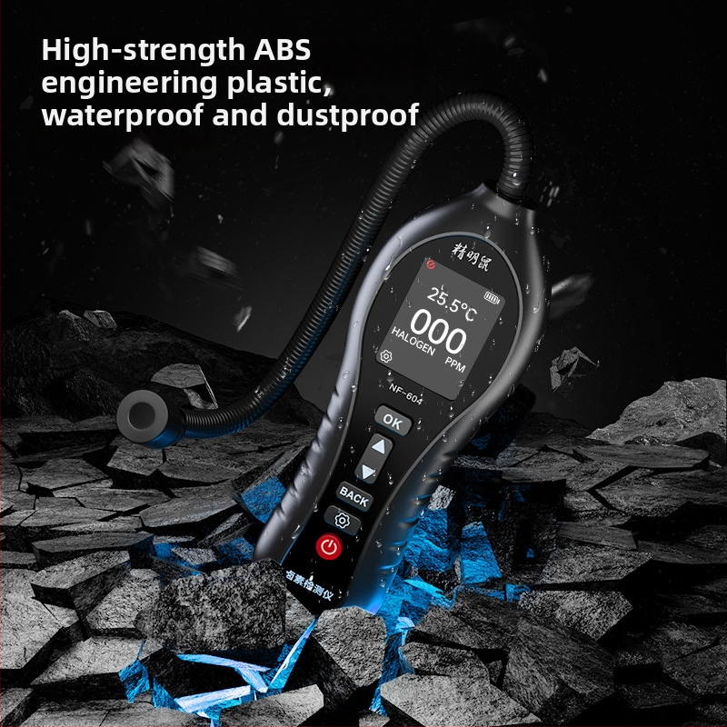 NF-604 Detektor úniku chladiacej látky pre klimatizáciu – rozsah 0–1000 ppm, presnosť 1 ppm, deteguje HCFCs (R22/R32/R123/R124/R141b/R142b/R402a/R4); napájanie 4× AAA batérií