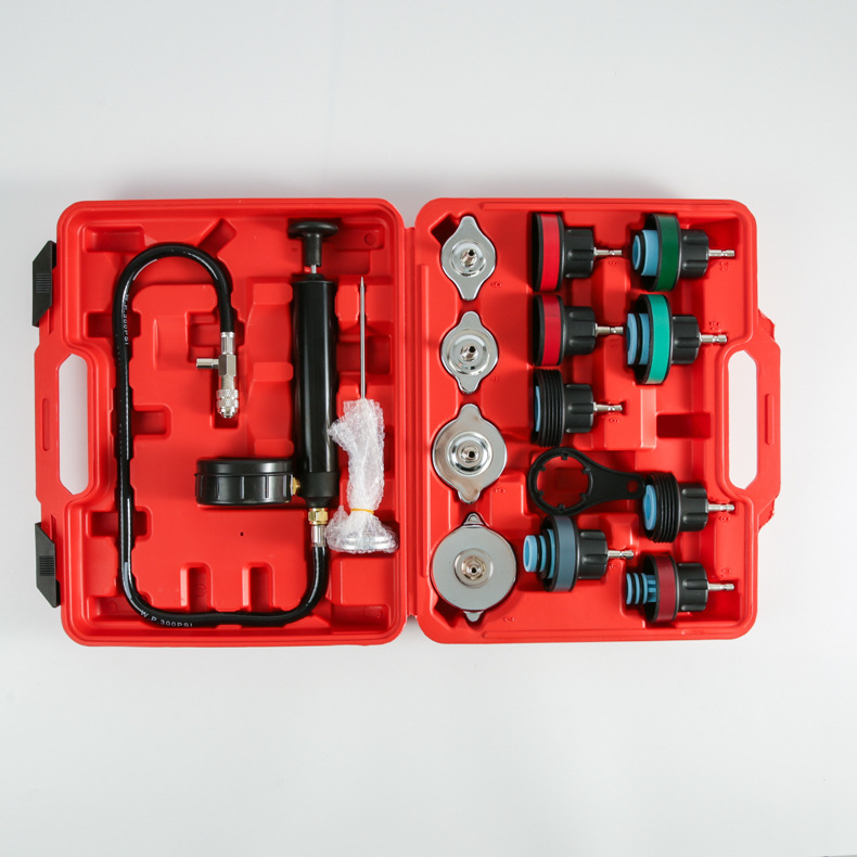 Vízkészlet szivárgásdetektor készlet, 14 darabos készlet, víztartály nyomásmérő, műanyag kialakítás, autójavító eszköz