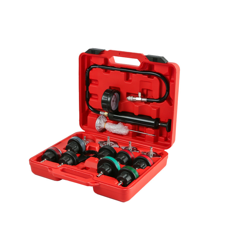 Vízkészlet szivárgásdetektor készlet, 14 darabos készlet, víztartály nyomásmérő, műanyag kialakítás, autójavító eszköz