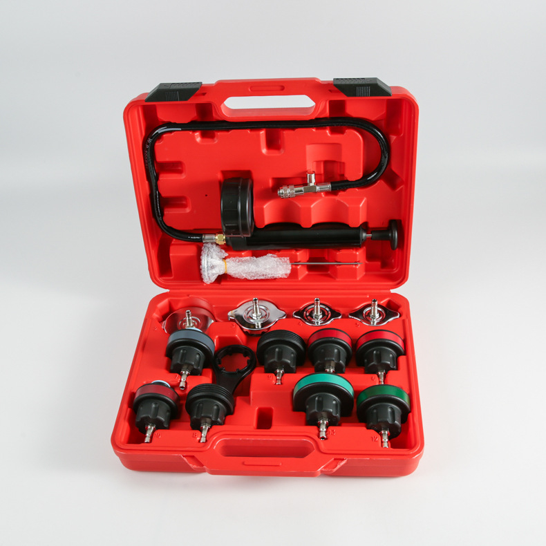 Vízkészlet szivárgásdetektor készlet, 14 darabos készlet, víztartály nyomásmérő, műanyag kialakítás, autójavító eszköz