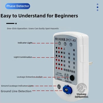 Fázisdetektor földelő vezeték vizsgálóval, modell YD5289, aljzat detektor, 10A16A, univerzális