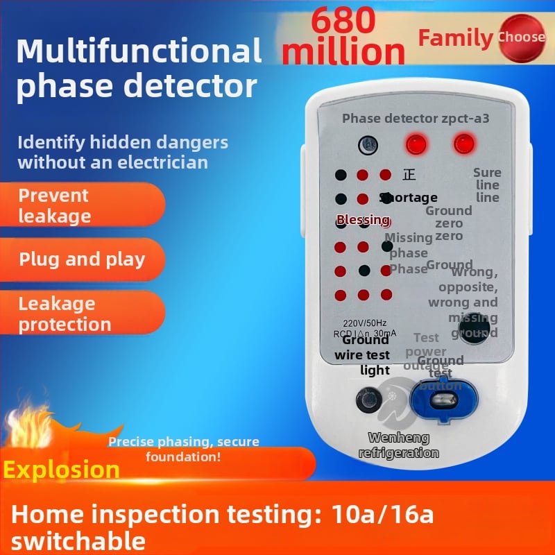 Fázisdetektor földelő vezeték vizsgálóval, modell YD5289, aljzat detektor, 10A16A, univerzális